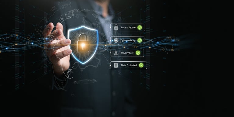 Cybersecurity shield protecting digital assets